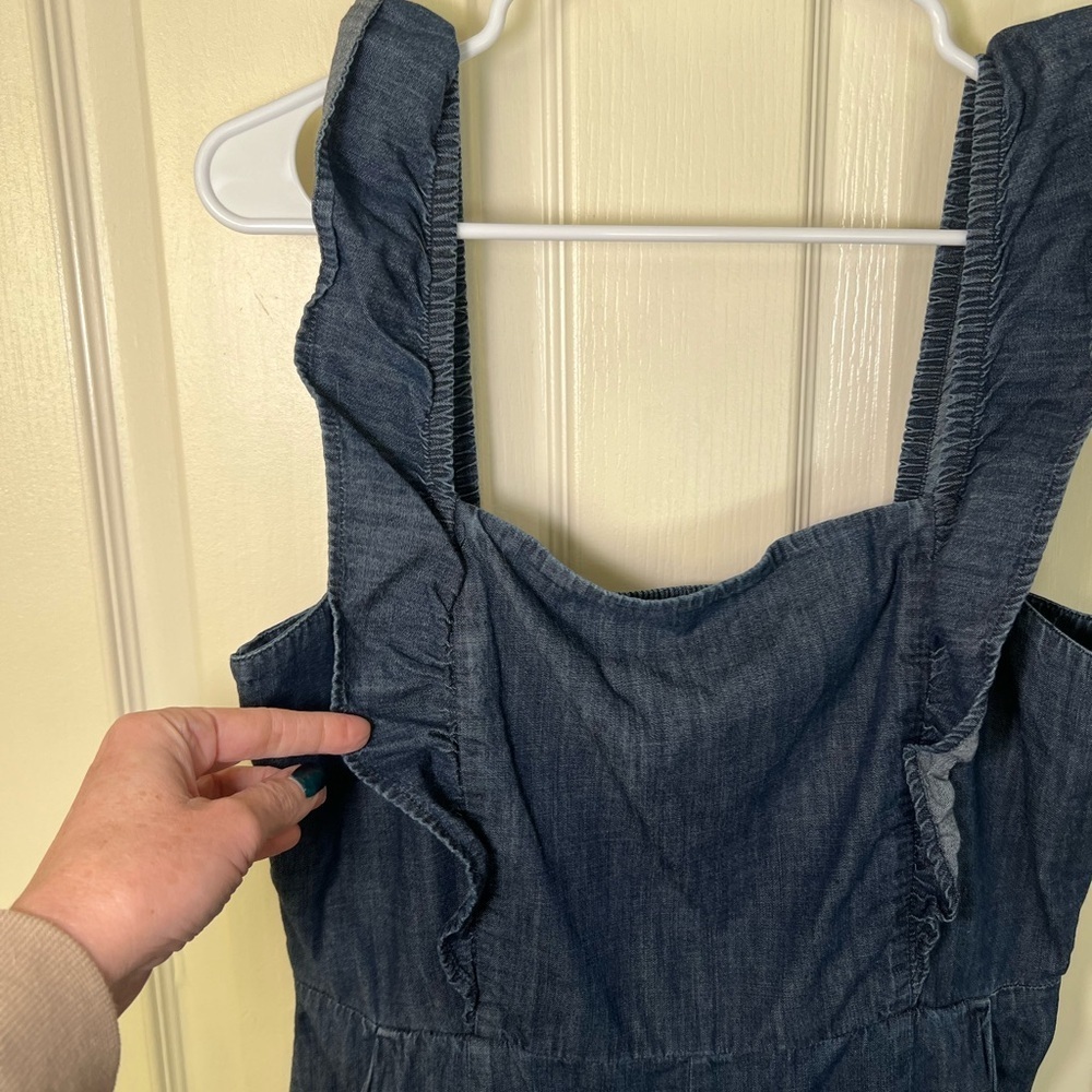 GAP Denim Jumpsuit Ruffle Apron Wide Leg Size 12 - Picture 8 of 10
